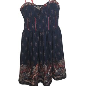 Band of Gypsies Paisley Dress Fit Flare Bustier Boho Spaghetti Strap XS